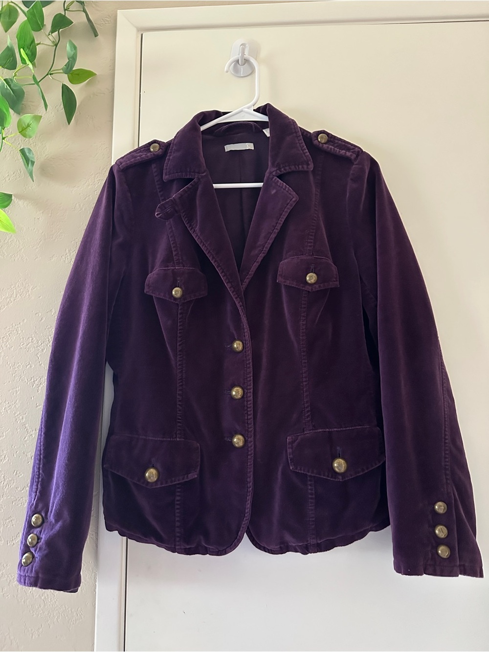 Relativity Deep Purple Velvet Military-Inspired Blazer Size 10